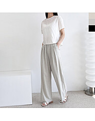 여자 린넨 핀턱 와이드 밴딩 팬츠 여성 바지