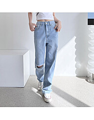 여자 빅사이즈 와이드레그 찢청 데님 여성 청바지