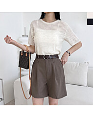 골피아 여자 빌리 라운드 골지 반팔 니트 여성 데일리 스웨터