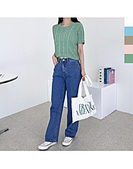 골피아 여자 썸머 케이블 반팔니트 여성 데일리 스웨터