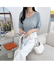 골피아 여자 린넨 브이넥 루즈핏 반팔 니트 여성 데일리 스웨터