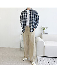 골피아 남자 사계절 반밴딩 면바지 세미와이드 코튼 핀턱 팬츠