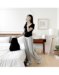 골피아 여자 에어 메쉬 사이드턱 힙포켓 와이드 팬츠