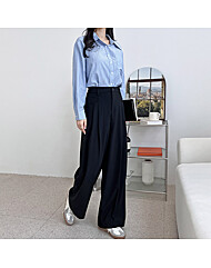골피아 여자 와이드 포켓 핀턱 슬랙스 팬츠 데일리 바지