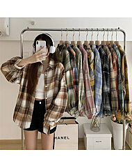 여성 복고풍 체크 남방 캐주얼 데일리 기본 봄가을 기본템