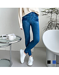 더블 버튼 기모 데님 레깅스 청 기모청