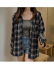 오버핏 가을 체크셔츠 남방 여성 캐주얼 블라우스 데일리 기본