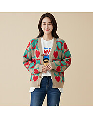 여성 하트 배색 멋스러운 가디건 라운드넥 니트 가디건 긴팔 스웨터