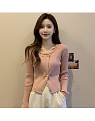 여성 더블 버튼 라운드넥 니트 가디건 봄 가을 코디 숏카디건 봄 가을