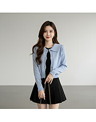 여성 빅카라 3color 빅카라 크롭 숏 가디건 단추형 봄 가을  얇은