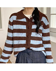 포근한 배색스트라이프 가디건 빈티지무드 러블리 니트룩