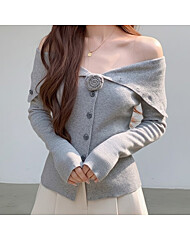 가디건 골지 숄더 코사지 플라워 오프