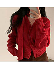 브이넥 니트 가디건 스카프 세트