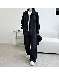 여자 오버핏 하프넥 집업 바람막이 나일론 와이드 바지 세트