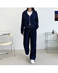 여자 코듀로이 골덴 후드 집업 와이드 조거 트레이닝 세트