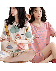 [상하세트] 스위트 캐주얼 반팔+3부 반바지 파자마 여름 잠옷세트 6컬러