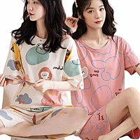 [상하세트] 스위트 캐주얼 반팔+3부 반바지 파자마 여름 잠옷세트 6컬러