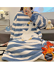 단가라 포근포근 극세사 수면잠옷 홈웨어 원피스 2컬러