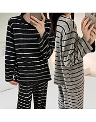 [잠옷세트] 기모안감 루즈핏 단가라 겨울 홈웨어세트 2컬러