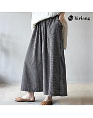 [키리앙] 레이본 체크 패턴 와이드 밴딩 팬츠