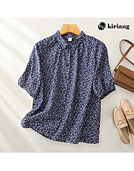 [키리앙] 레지 플라워 패턴 반팔 블라우스