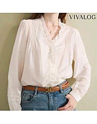 [비바로그] 헬랜 프릴넥 핀턱 블라우스