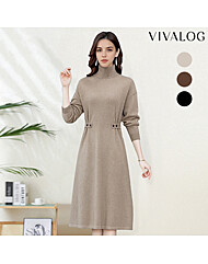 [비바로그] 테이느 하이넥 솔리드 니트 원피스