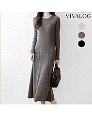 [비바로그] 미든 솔리드 플레어 니트 원피스