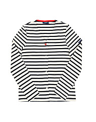 세인트제임스 3430 ECRU MARINE TULIPE 메르카르디 스트라이프 브이넥 여성 가디건