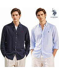 U.S POLO ASSN 남성 베이직 린넨 클래식핏 긴팔 셔츠