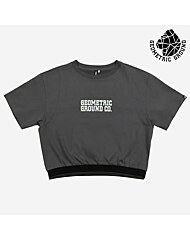 지오메트릭 그라운드 여성 이밴드 크롭 반팔 티셔츠 차콜