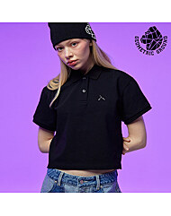 지오메트릭 그라운드 여성 우먼스 부클 카라 반팔 티셔츠 블랙