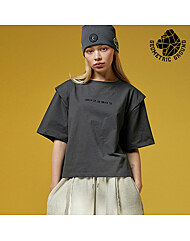 지오메트릭 그라운드 여성 숄더 패드 로고 반팔 티셔츠 차콜