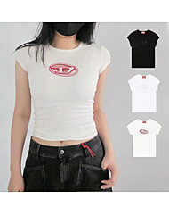 디젤 여성 컷아웃 D 로고 크롭 반팔 티셔츠 25SS A062680AFAA