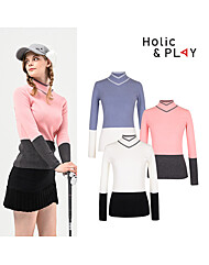 홀릭앤플레이 여성 V카라 블럭 니트 스웨터-HB4WSW001