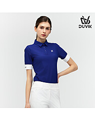 듀빅 여성 소매 배색 Y카라 반팔티셔츠 DE2WTS121RB