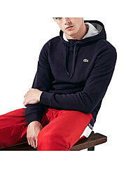 LACOSTE 플리츠 기모 후드 티셔츠 SH2128 - 네이비
