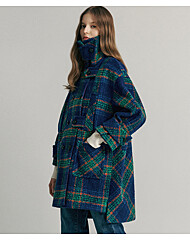 컬러 체크패턴 비죠장식 볼륨소매 하프코트