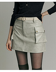 페이크레더 아웃포켓 카고 미니 스커트(바지안감)