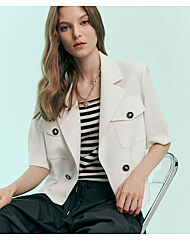 아웃포켓 린넨라이크 반팔 크롭 자켓