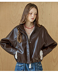 하이넥 볼륨 페이크 레더 블루종 자켓