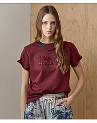 스팽글 엠보 레터링 코튼 반팔 티셔츠