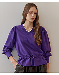 퍼프 슬리브 스트링 브이넥 맨투맨