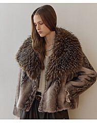 폭스 카라 그라데이션 페이크 퍼 자켓