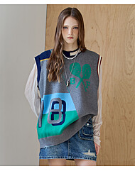 그래픽 컬러 블록 루즈핏 니트 베스트