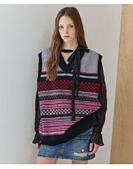 패턴 믹스 스트라이프 루즈핏 니트 베스트