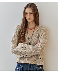 펄 믹스 브이넥 보카시 크로셰 크롭 니트