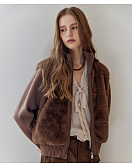 페이크 퍼 패널 니트 집업 점퍼