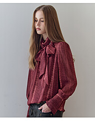 타이다이 패턴 하이넥 타이 쉬폰 블라우스