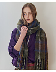 빅체크 패턴 헤어리 프린지 머플러